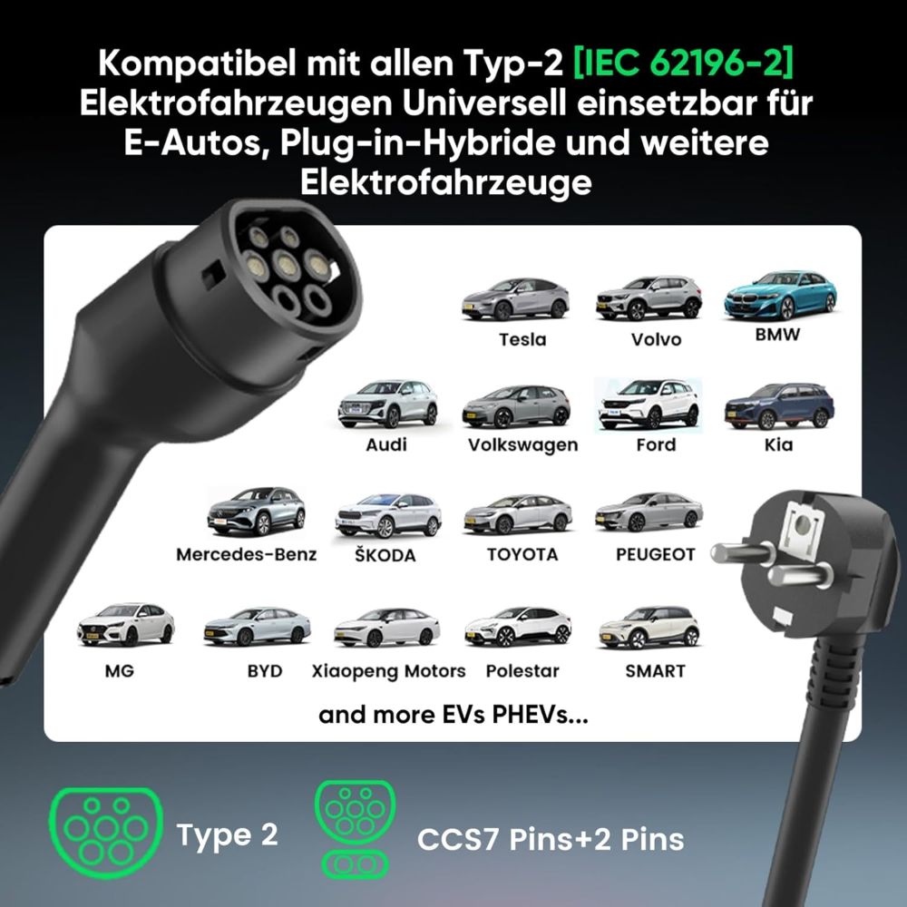 Заряден кабел GONEO тип 2 Schuko 3.68kW 16A 5M за електрически автомобили и Plug-in хибриди